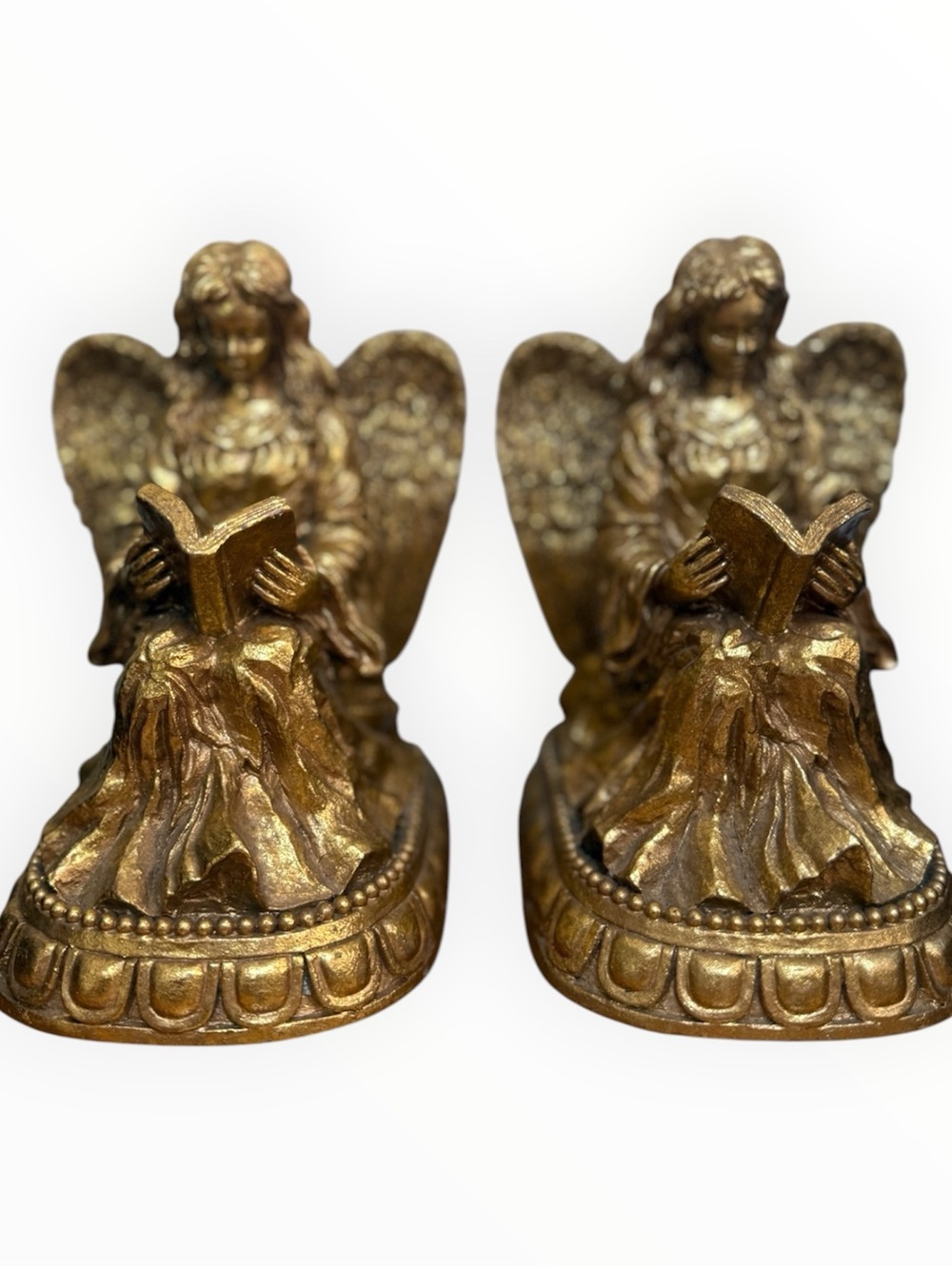 vintage 1998 gold-toned reading angel bookends - Picture 3 of 6